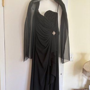 Prom or Wedding:  Black Gown with Sheer Scarf